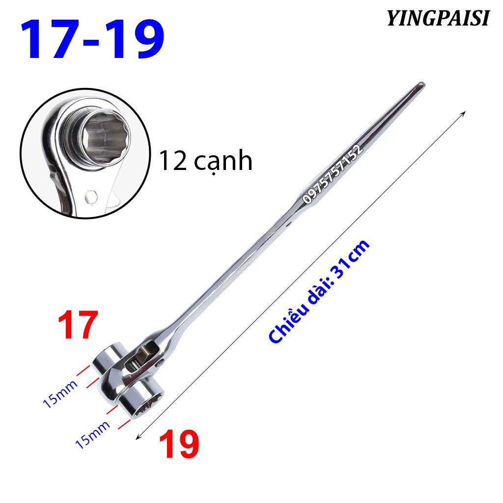 Cờ lê đuôi chuột trắng 17-19 mm, cờ lê giàn giáo tự động YINGPAISI thép CR-V, tuýp giàn giáo đa năng 2 đầu (Màu trắng)