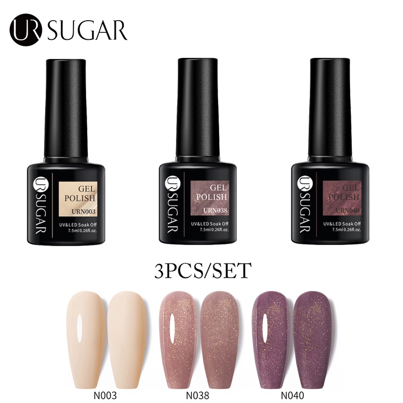 Set 3 lọ gel sơn móng tay UR SUGAR UV lấp lánh nhiều màu tùy chọn thời trang