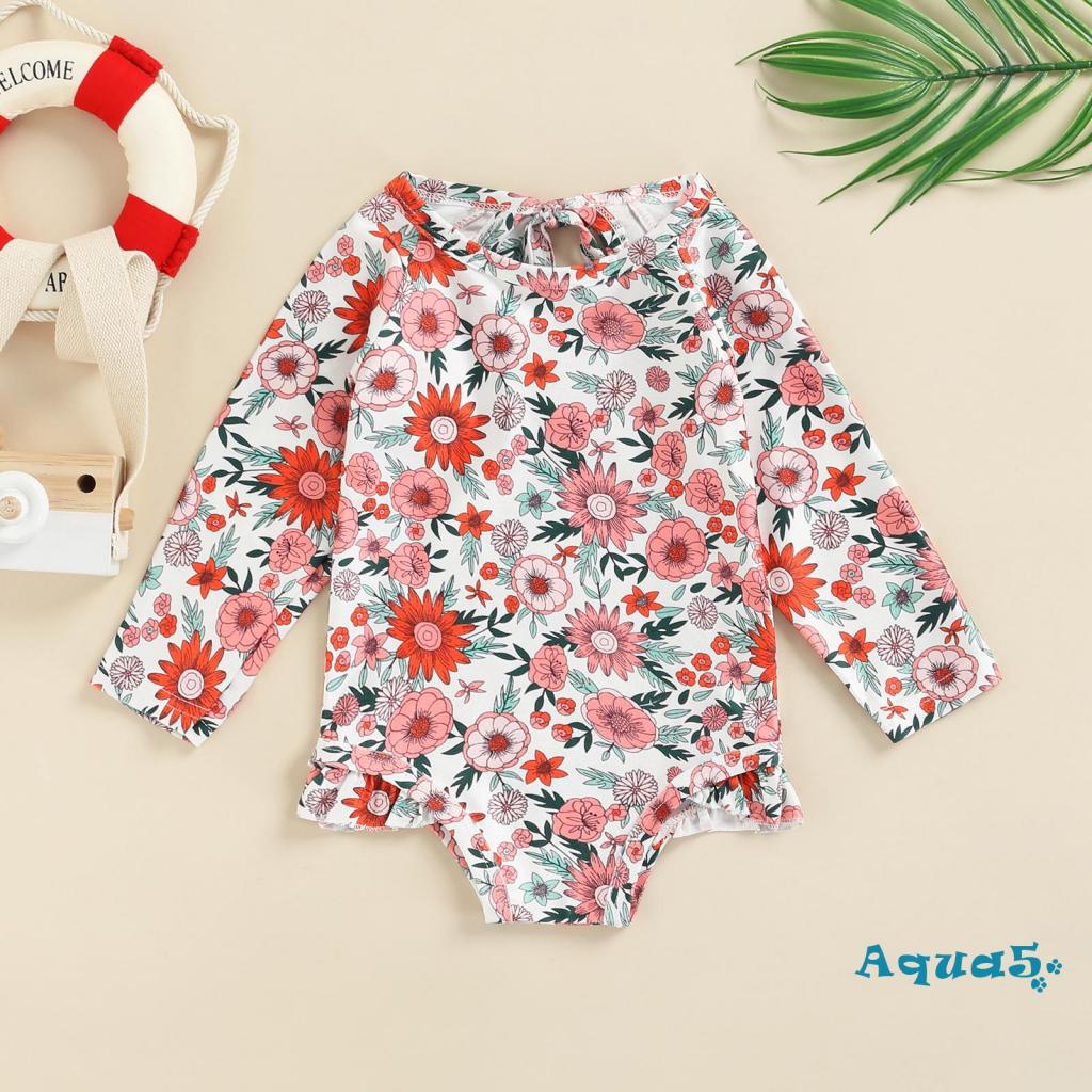 Bộ Đồ Bơi Một Mảnh Tay Dài Cổ Tròn In Hình Trái Tim/Hoa Màu Trắng/Đỏ/Cam Dành Cho Nữ