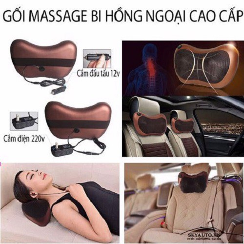 Gối massage hồng ngoại 8 𝑩𝑰 𝑪𝑶́ Đ𝑨̉𝑶 𝑪𝑯𝑰𝑬̂̀𝑼 giảm mệt mỏi đau nhức, chất liệu PU