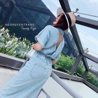 Váy Đầm Jean Hở Lưng Cổ Sơmi, ẢNH THẬT SÀN 100%