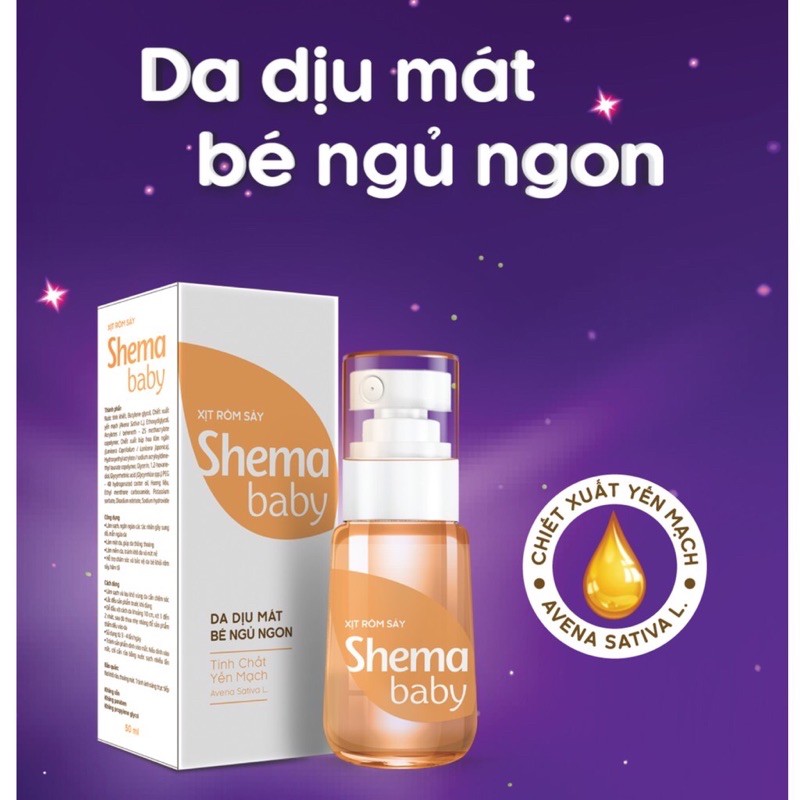 Xịt Rôm Sảy,Hăm Tã,Mẩn Ngứa Shema Baby-Da Dịu Mát Bé Ngủ Ngon 50ml (dùng cho trẻ sơ sinh và trẻ em...)