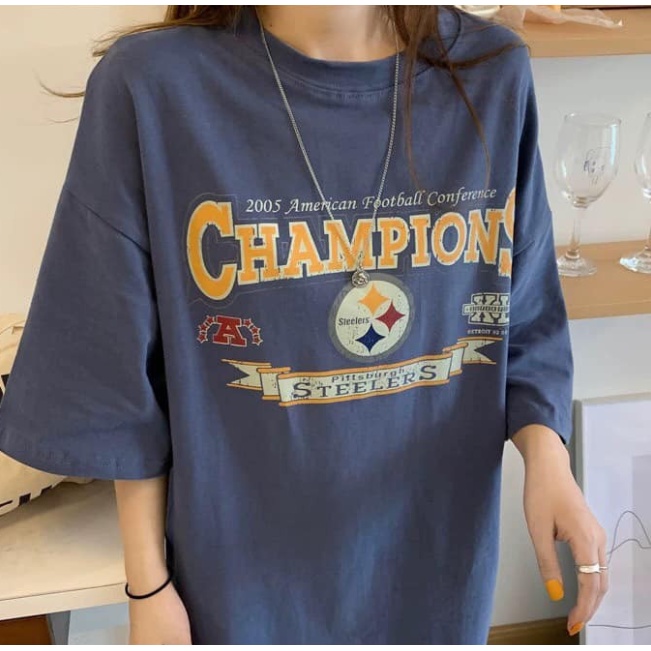 Áo thun CHAMPIONSS tay lỡ phom rộng cổ tròn phong cách Unisex Áo phông phong cách cực chất Ulzzang cho nam nữ mặc được