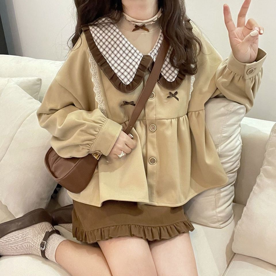 Set Áo Khoác Vest Cổ Búp Bê + Chân Váy Ren Thời Trang Nữ