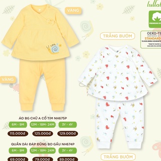 Bộ quần áo cotton dày Lullaby, bộ nỉ dài tay bé gái Lullaby cao cấp thu đông NH675P