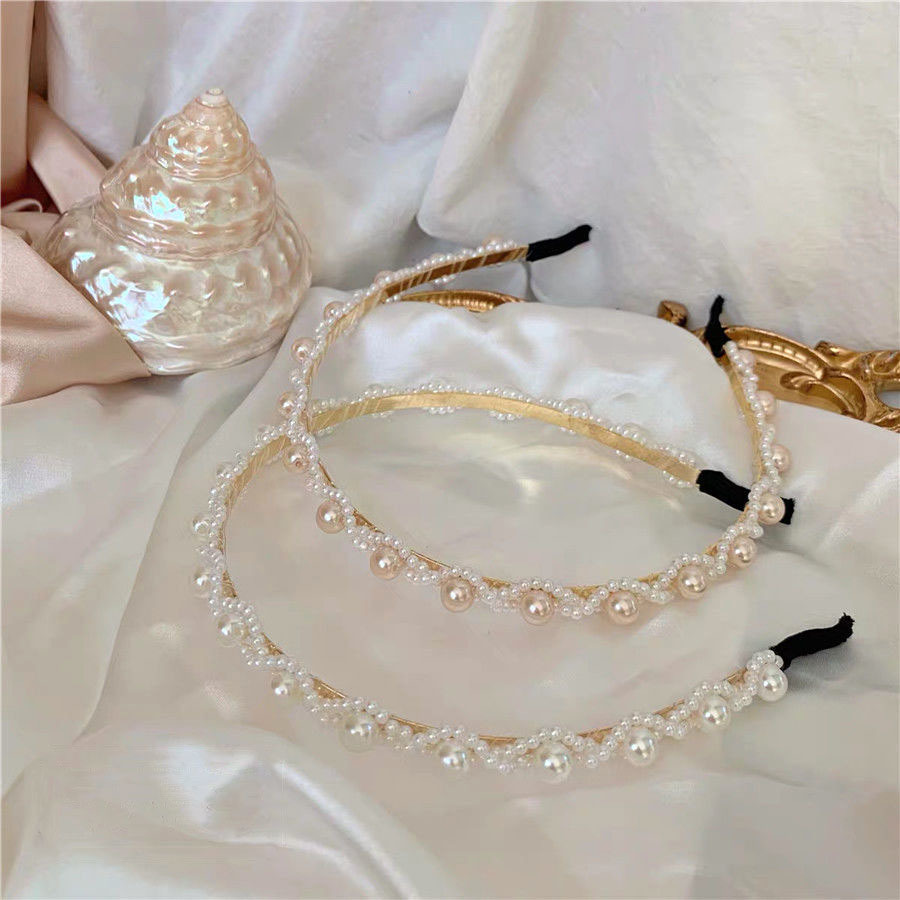 Băng Đô Hợp Kim Đính Ngọc Trai Nhân Tạo Phong Cách Hàn Quốc