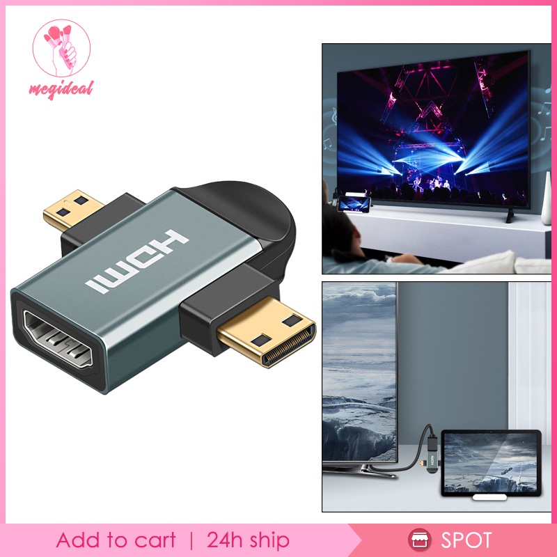 [MEGIDEAL]3in 1 HDMI Female to Mini HDMI Male + Micro HDMI Male Adapter