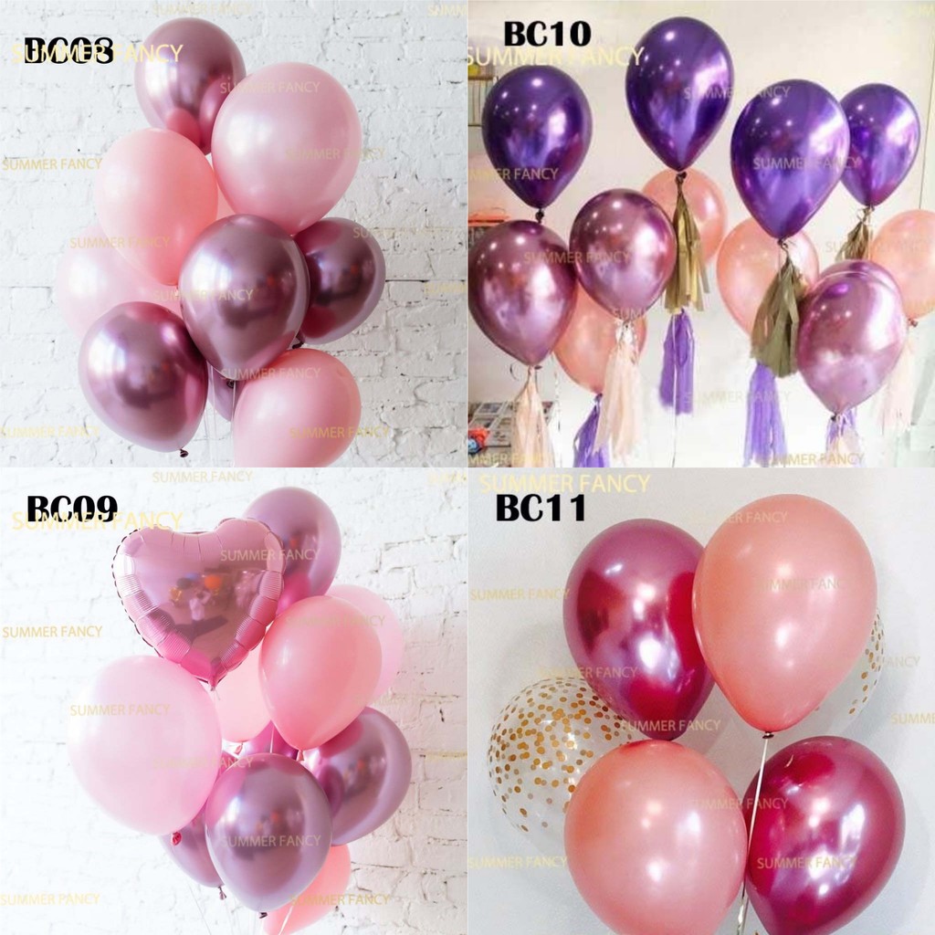 10 bong bóng phối màu crom 30cm  siêu nhũ Balloon party Happy birthday wedding chrome 12&quot; crom siêu nhũ bóng mỹ