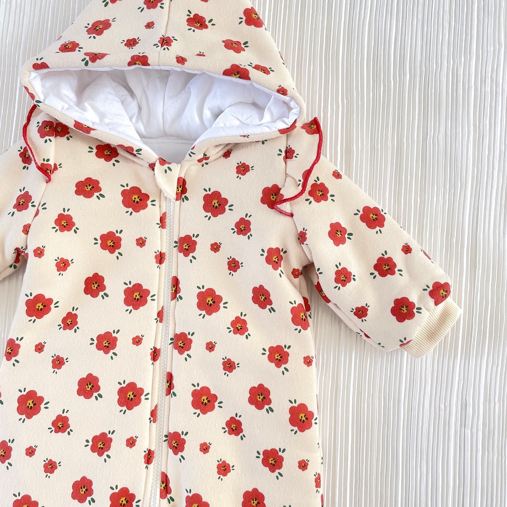 Áo liền quần Sanlutoz bằng cotton họa tiết hoa phong cách công chúa mùa đông cho trẻ em