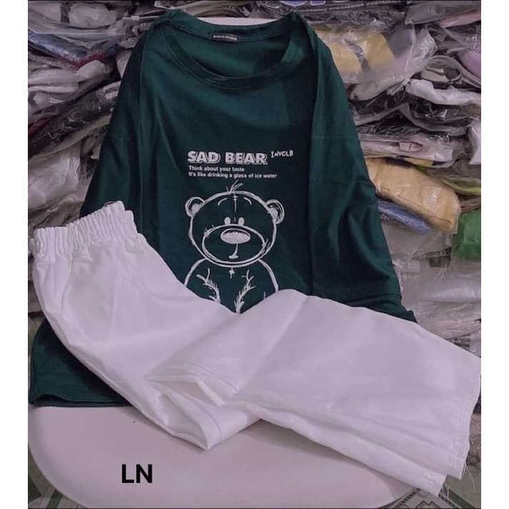 Sét áo gấu SAD BEAR + quần kaki trắng TH6