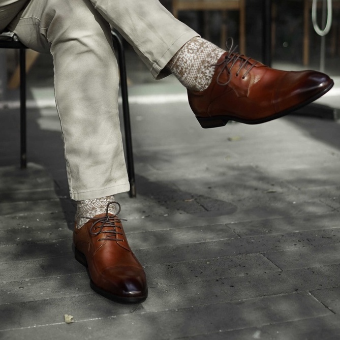 Giày tây công sở nam màu nâu Elegant Derby, giày văn phòng da thật TONKIN