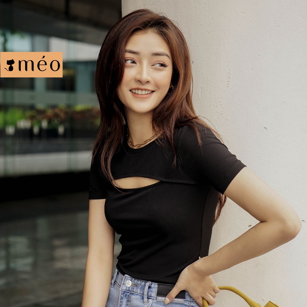 Áo kiểu dệt kim nữ Méo shop dáng croptop ngắn tay Gin