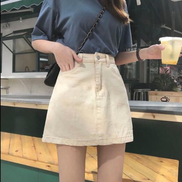 Chân váy ngắn chữ a dáng công sở trẻ trung jean nữ màu đen và trắng phiên bản mới Hàn Quốc cạp cao ! *