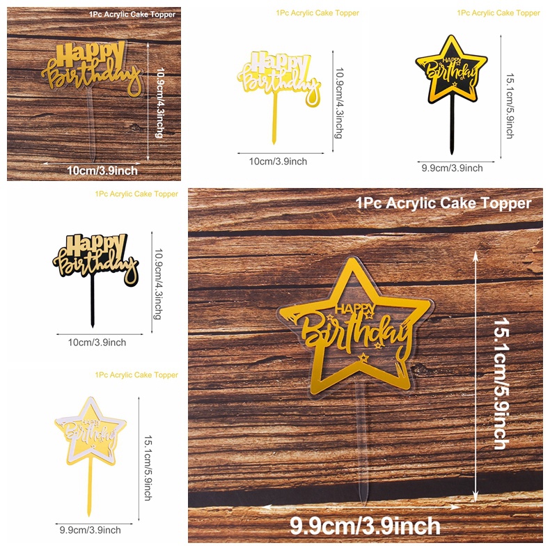 Phụ Kiện Trang Trí Bánh Kem Sinh Nhật Bằng Acrylic Trong Suốt Hai Lớp 6 Màu Tùy Chọn