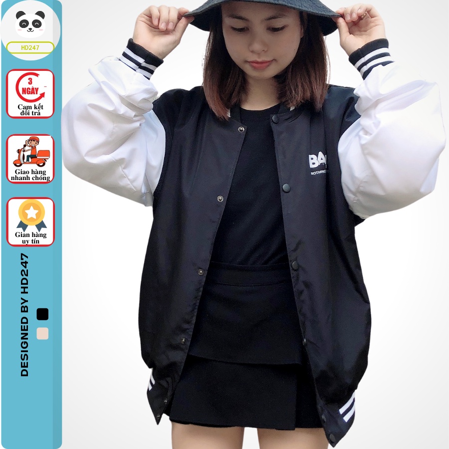 [Video+Ảnh Thật] Áo Khoác Dù Nam Nữ Kiểu Bomber In Chữ BADGE HD247 0252