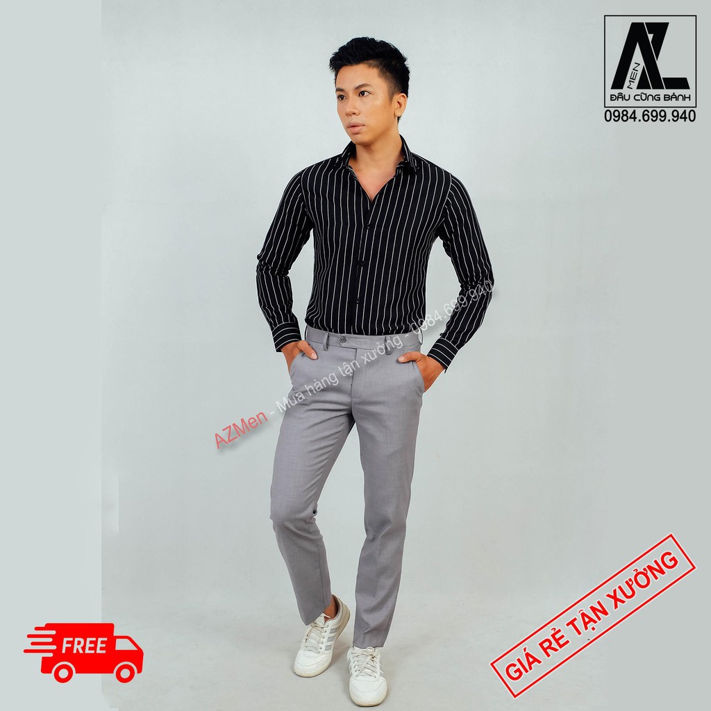 Áo sơ mi nam AZMen SLIMFIT body CÁ TÍNH dài tay - MÀU sọc đen nhỏ