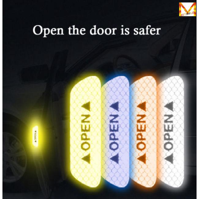 4PCS Auto Car Door OPEN Sticker Reflective Tape Safety Warning Decal Scratchproof Prevent-bump