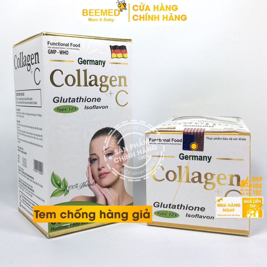 Bổ sung nội tiết tố từ Collagen C thủy phân - Collagen +C hộp 60v có thêm vitamin C, E, glutathion và mầm đậu nành