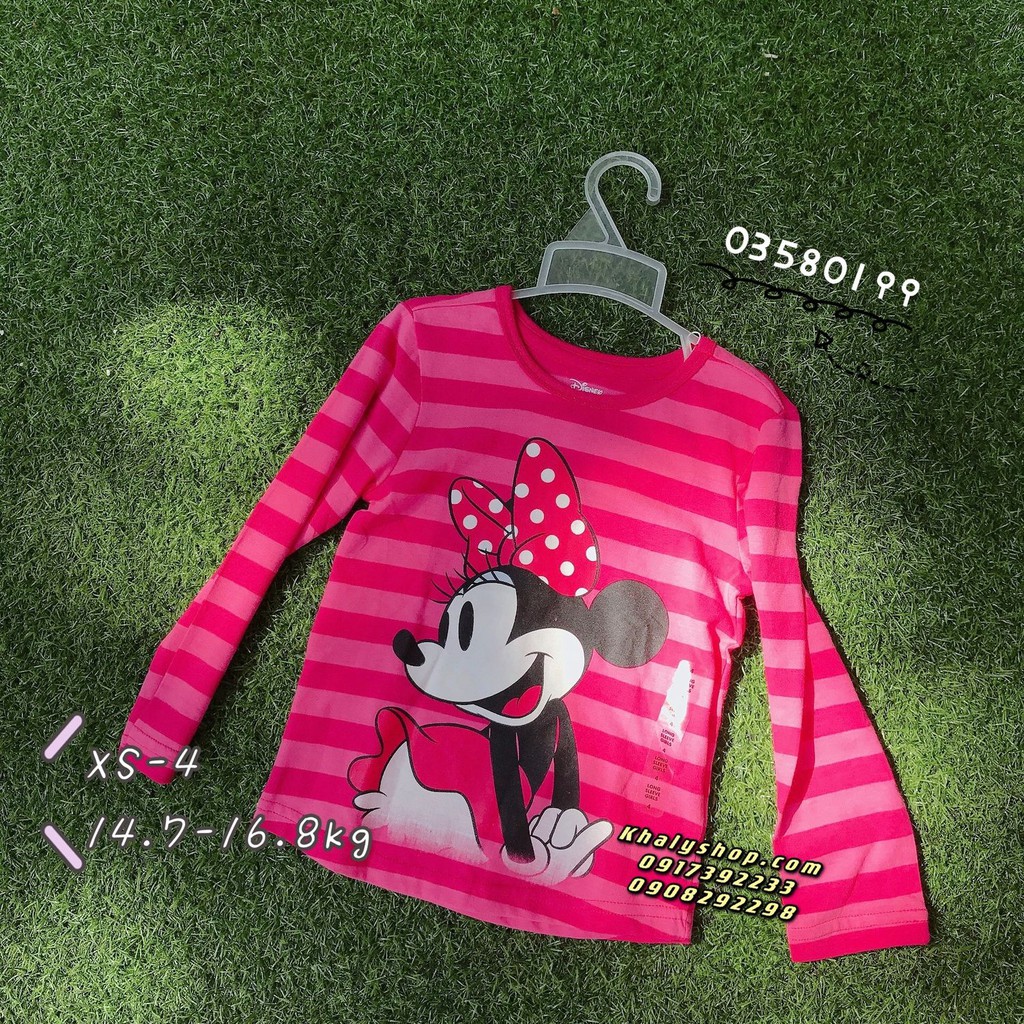 Áo tay dài trẻ em hình chuột Minnie Mouse sọc ngang màu hồng đậm size XS cho bé gái 4 tuổi (Mỹ US-UK) - ATTDMK02