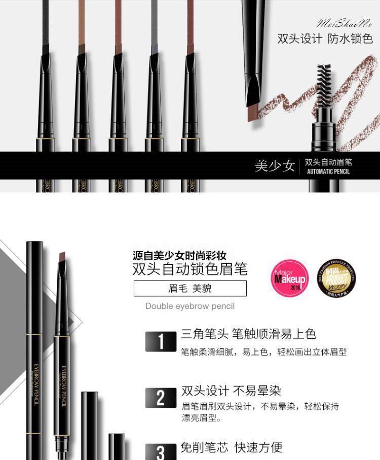 Double head eyebrow pen with triangle extrusion refill, waterproof and sweat proof, automatic rotation non halo dye band eyebrow brush | BigBuy360 - bigbuy360.vn