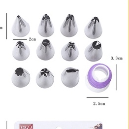 Bộ 12 dụng cụ trang trí bánh kem (11 đuôi bắt kem kèm chốt nối đui)