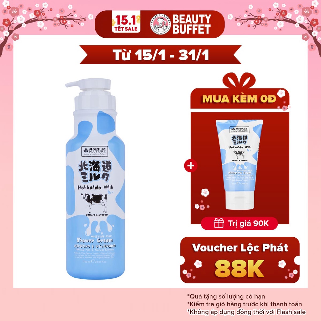 [Shower] Sữa tắm dưỡng ẩm &amp; sáng mịn da Beauty Buffet Made in Nature Hokkaido Milk 700ml