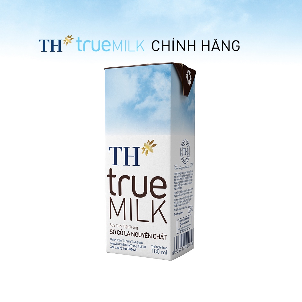 4 Lốc sữa tươi tiệt trùng sôcôla nguyên chất TH True Milk 180ml (180ml x 4 hộp)