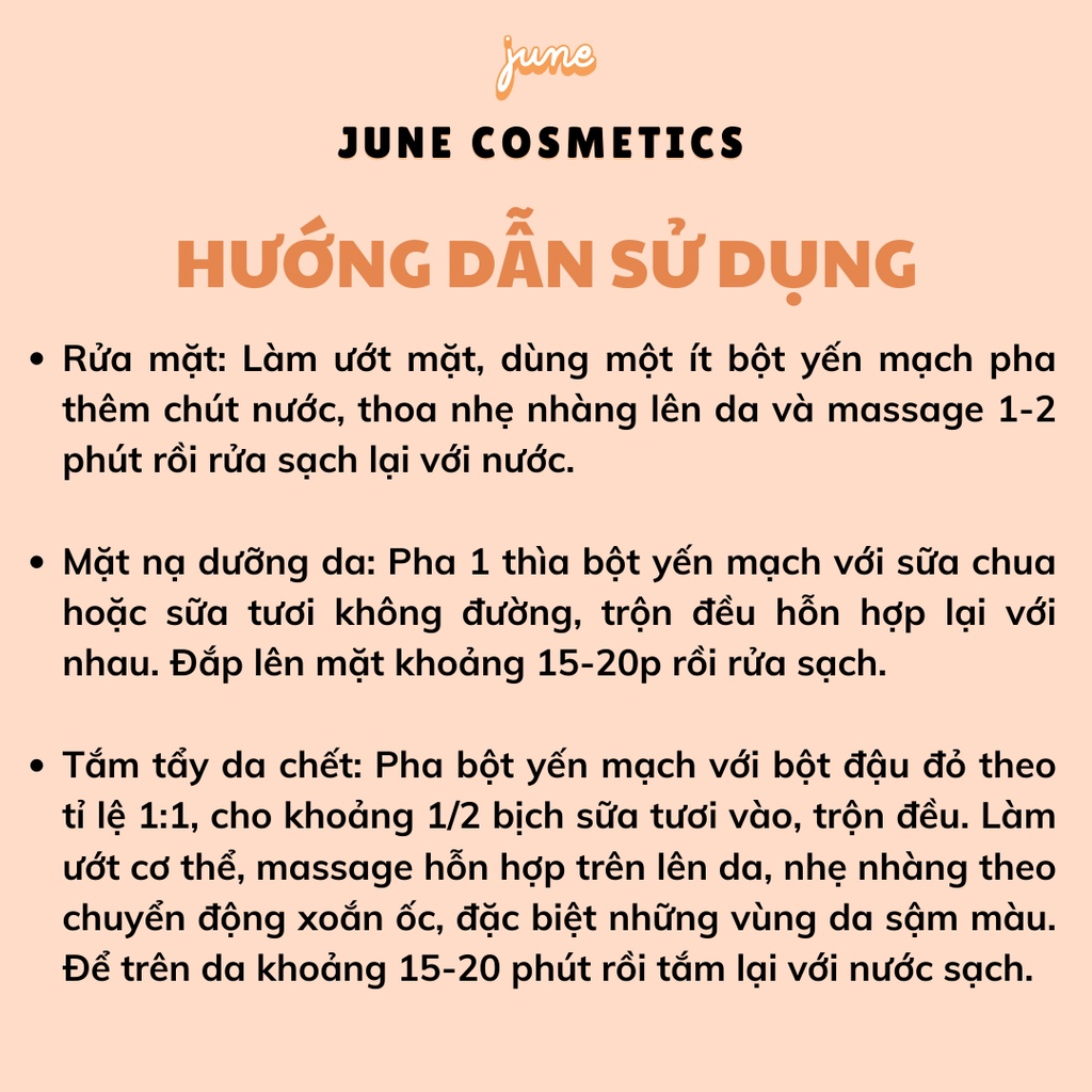 Bột yến mạch dưỡng trắng da nhả nắng làm mịn màng June Cosmetics