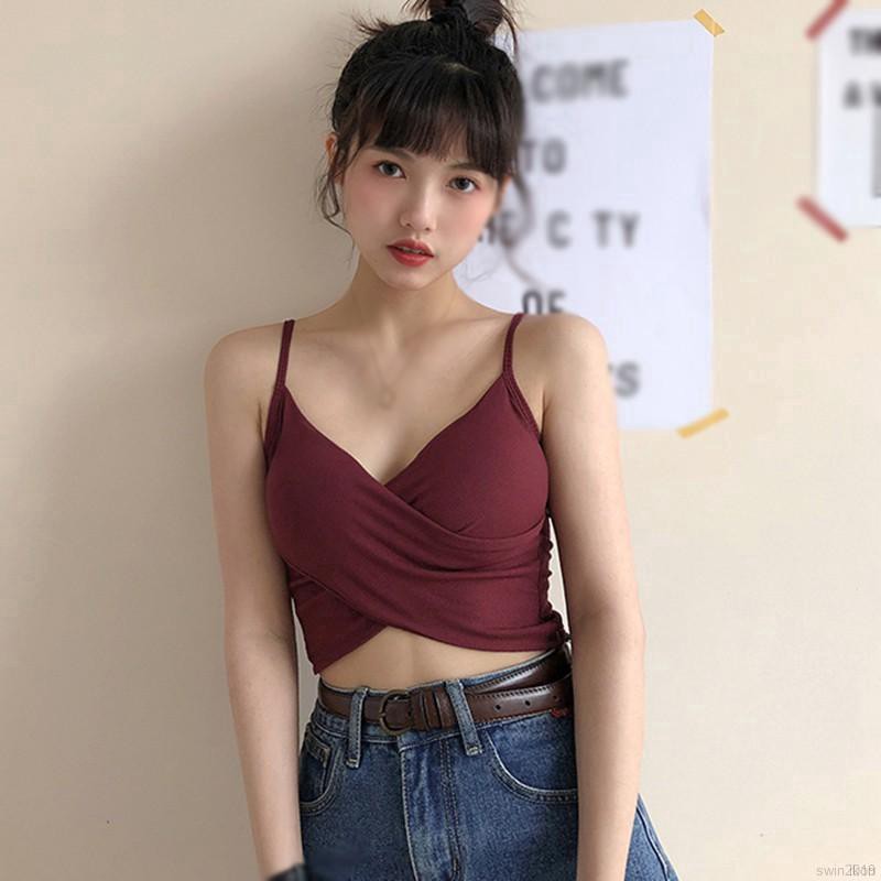 Áo Hai Dây Màu Trơn Thiết Kế Dây Đan Chéo Quyến Rũ