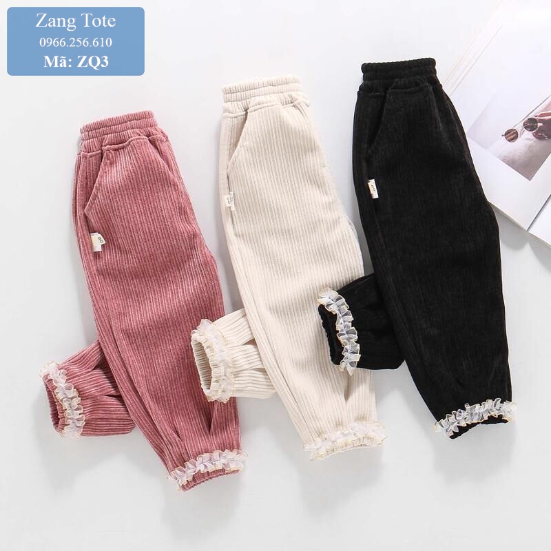 ZQ3 - Quần nhung phối ren cho bé gái chất nhung tăm Hàn cao cấp cực đáng yêu - Zang Tote