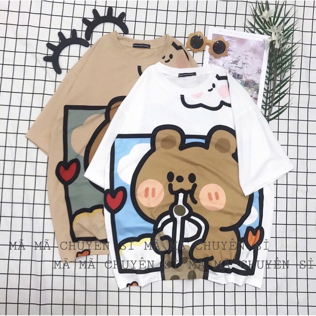 Áo thun tay lỡ ❤️ Áo phông Unisex GẤU TRÀ SỮA in 3D form rộng Freesize Molly Fashion