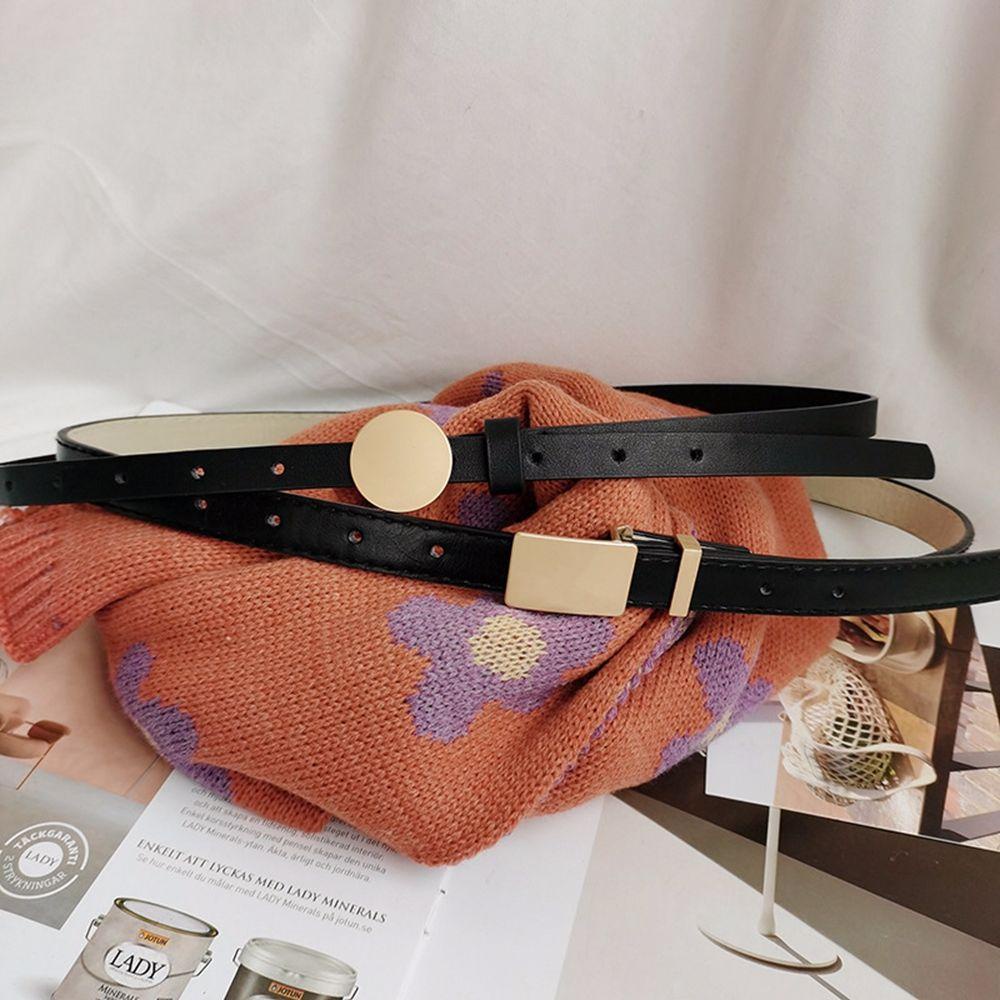 Dây Thắt Lưng Da PU Mỏng Phối Vòng Tròn Bằng Hợp Kim Phong Cách Vintage Cho Nữ