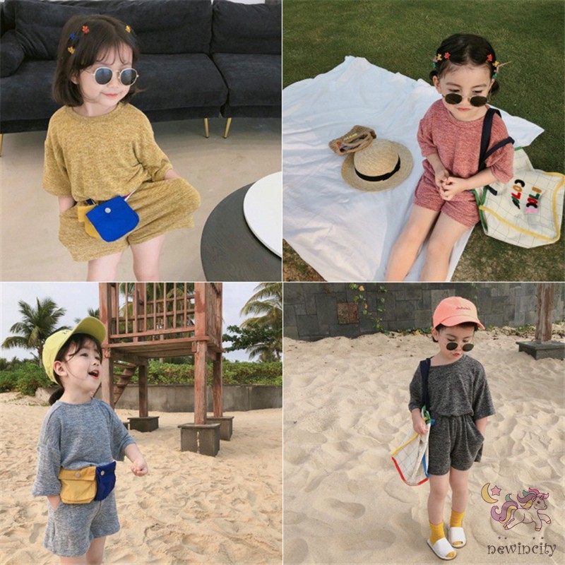 Set Áo Thun Tay Ngắn &amp; Quần Short Cho Bé Trai &amp; Gái