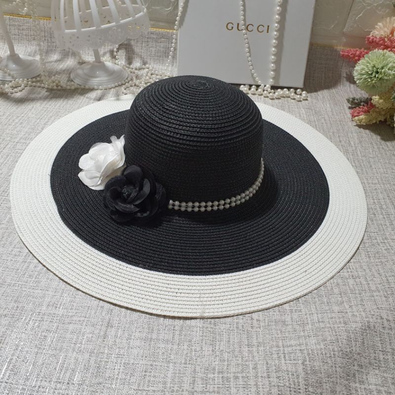 Mũ Cói thời trang đi biển Vành Rộng đai ngọc sang chảnh