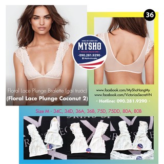 Áo Lót dòng Bralette 36 Floral Lace màu trắng gài trước, phối ren sexy, không mút - Size M - Victoria's Secret