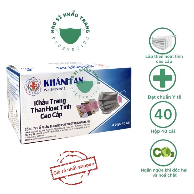 Khẩu trang than hoạt tính Khánh An hộp 40 cái