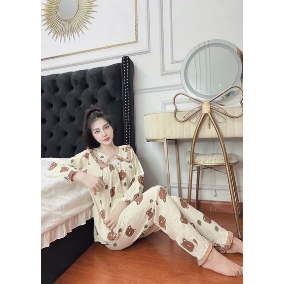 Đồ bộ bà bầu dài tay thu đông chất đũi mặc nhà kéo khoá con ti