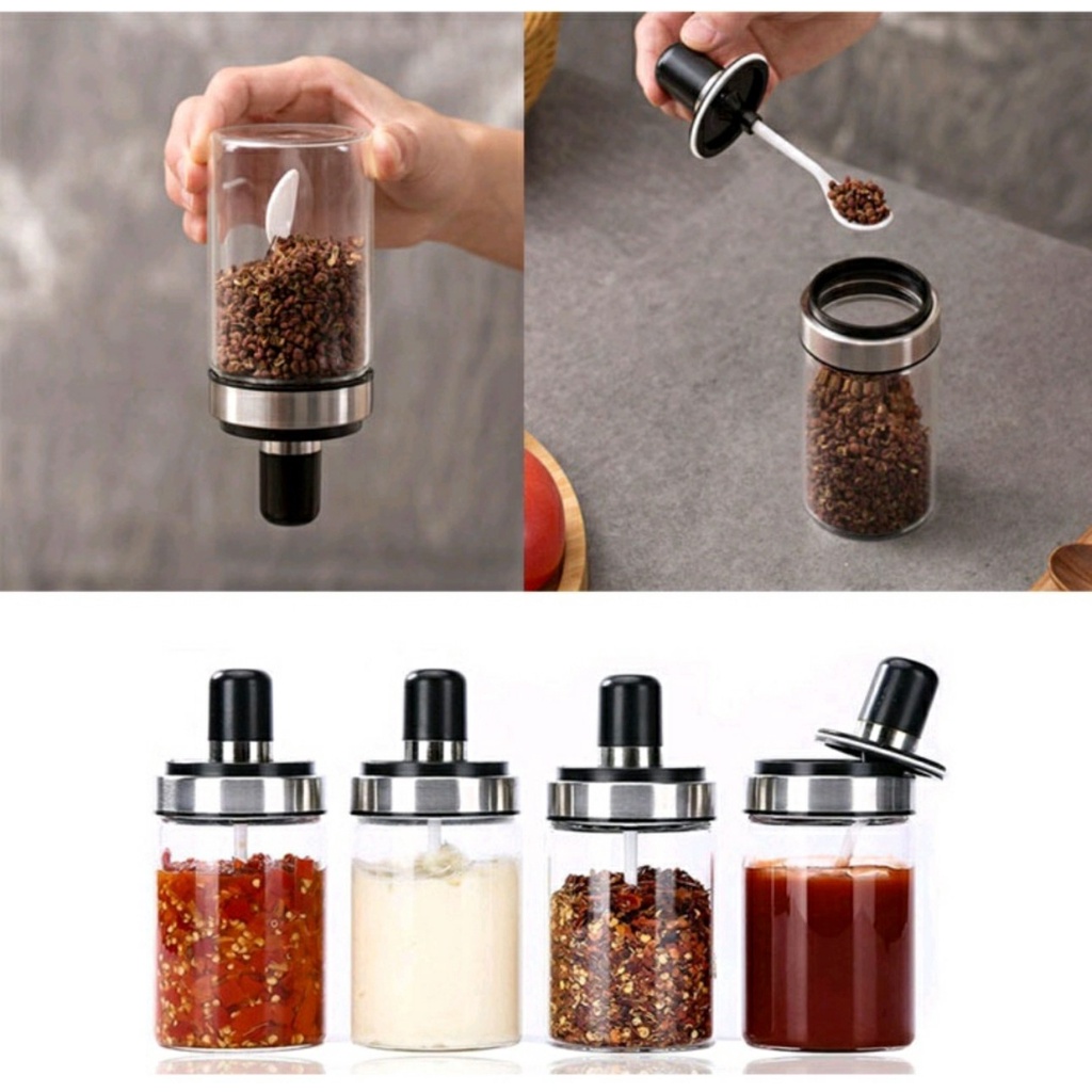 [FREESHIP] Hũ đựng gia vị thủy tinh kèm muỗng dung tích 250ml thiết kế tinh tế mang đến góc bếp nhà bạn thêm hiện đại.