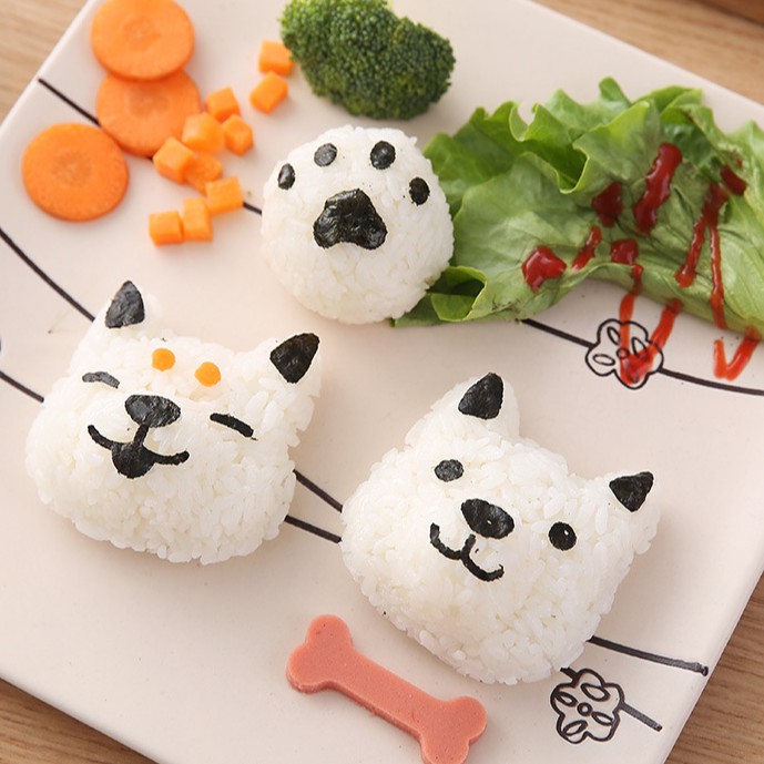 Bộ khuôn ép cơm bento chó puppy kèm tấm cắt rong biển