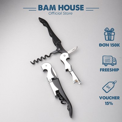 Combo 2 Dụng cụ khui rượu vang và khui bia inox nhỏ gọn Bam House cao cấp KM01