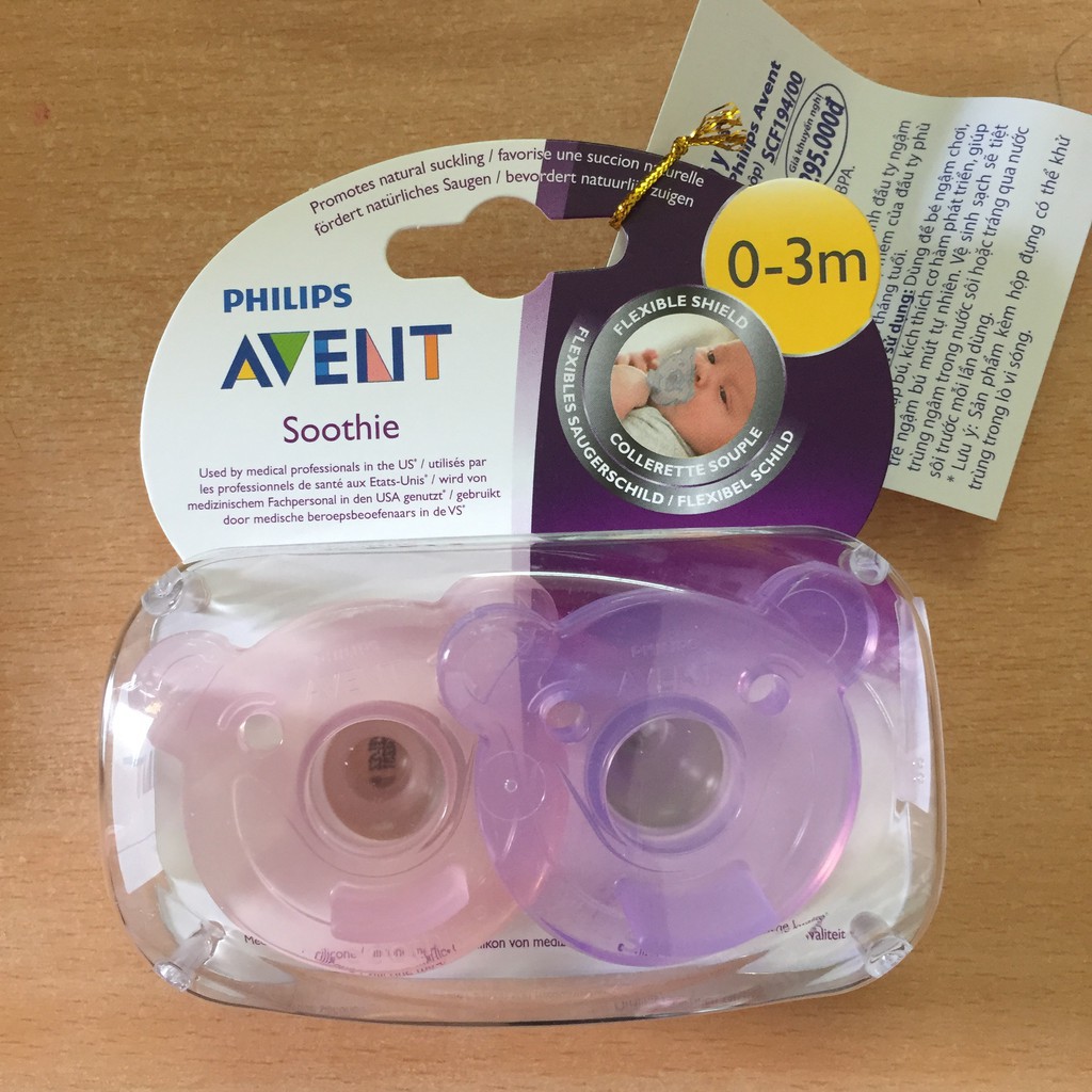 Ty ngậm silicone chuẩn y tế (silicone nguyên khối) cho bé từ 0-3 tháng tuổi, Philips Avent (2 chiếc/hộp)
