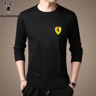 Áo Thun Tay Dài Cổ Tròn Dáng Rộng In Hình Ferrari Kiểu Hàn Quốc Cho Các Cặp Đôi