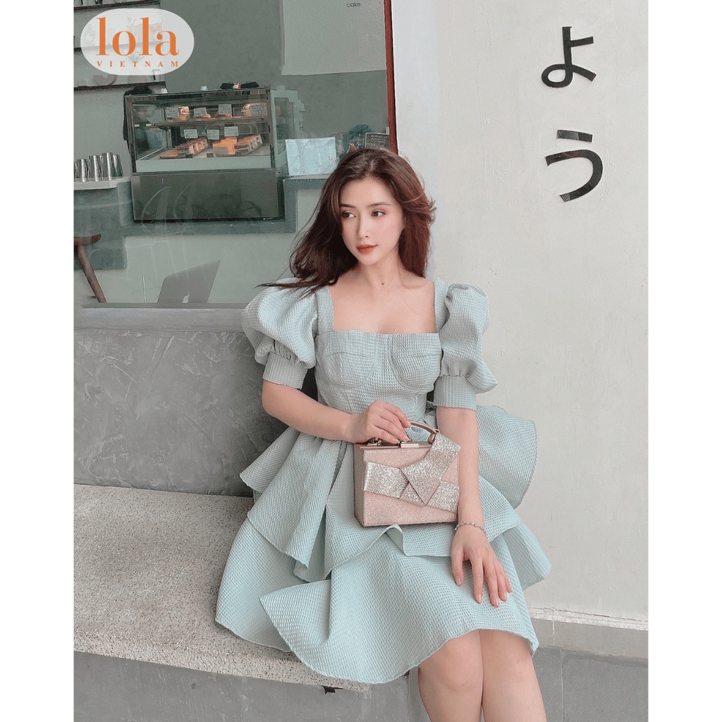 Đầm Xòe Tay Phồng LOLA VIETNAM Cổ Vuông Xếp Tầng Tay Phồng Lolita Váy Thiết Kế Đi Tiệc Cưới Sang Chảnh Siêu Xinh DA09