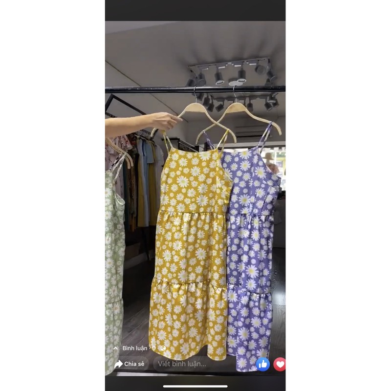 Váy hoa cúc hai dây, dáng dài, bao đẹp