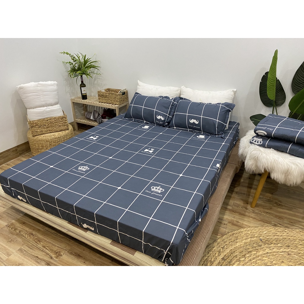 [SALE LỖ 55K]Ga trải giường bo chun 1m8x2m,Vải cotton poly,có chọn mẫu trên bài đăng⚡️kẻ râu ghi⚡️