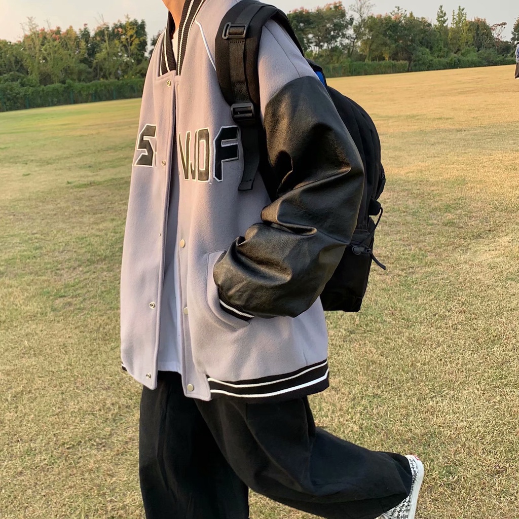 Áo Khoác Bomber Da Pu Dáng Rộng Phong Cách Hàn Quốc Cho Nam