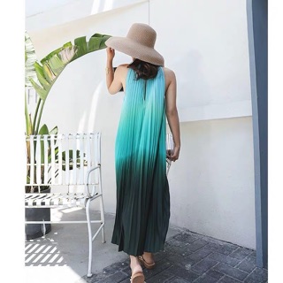 Đầm maxi màu ombre xếp ly