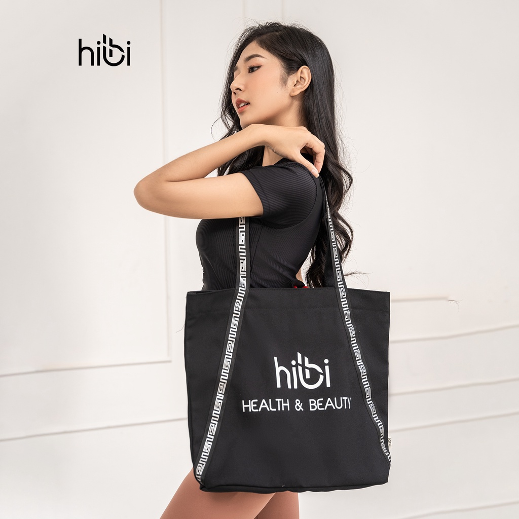 Túi Tote đi tập dây chéo Hibi Sports A005 - đen dây trắng, chất liệu Canvas cao cấp, có khóa kéo và túi trong