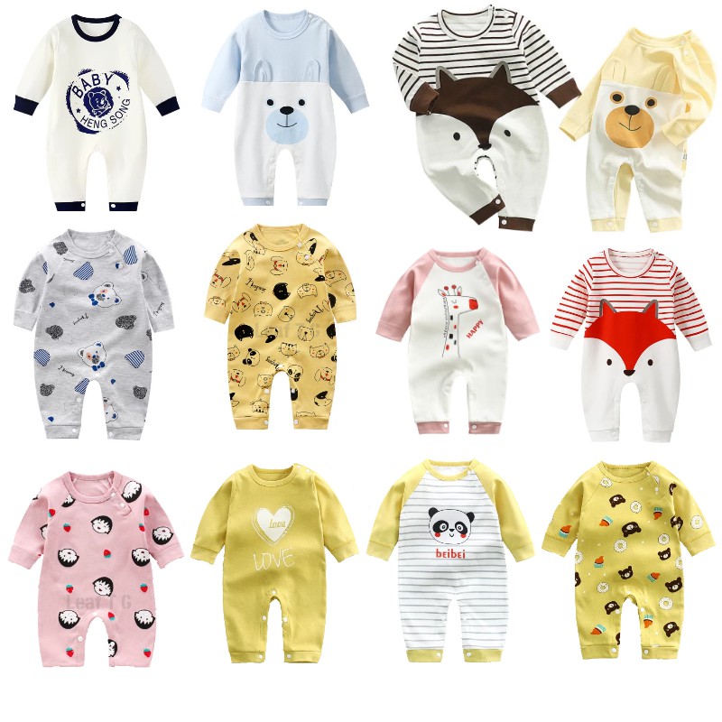 Áo Liền Thân 100% Cotton Dài Tay In Hình Hoạt Hình Dành Cho Bé Trai Và Bé Gái Sơ Sinh