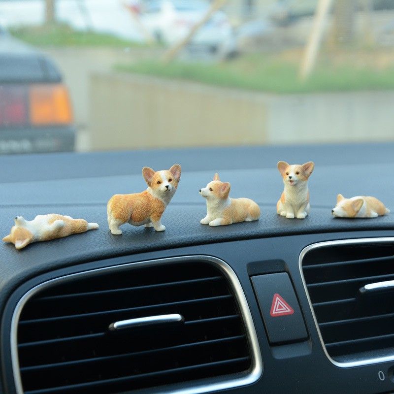 Tượng chó corgi mini đáng yêu trang trí taplo xe ô tô, decor bàn làm việc